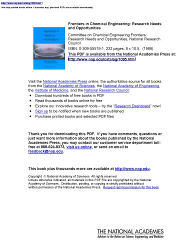 Frontiers in Chemical Engineering.. Research Needs and Opportunities