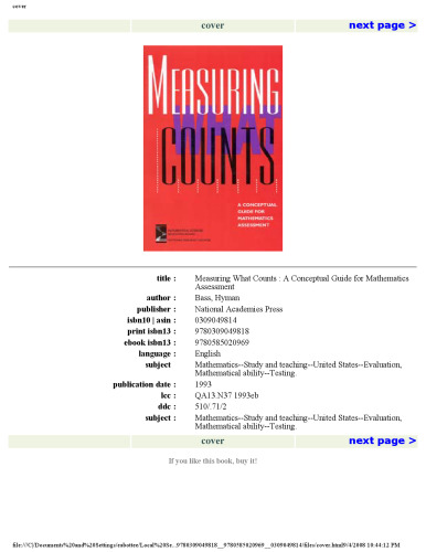 Measuring What Counts: A Conceptual Guide for Mathematics Assessment