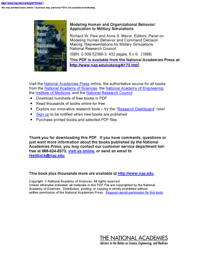 Modeling Human and Organizational Behavior: Application to Military Simulations