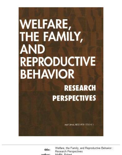 Welfare, the family, and reproductive behavior: research perspectives