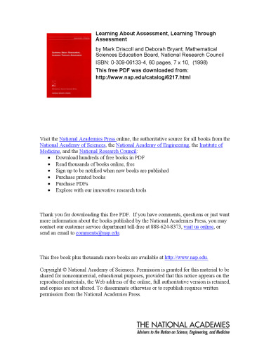 Learning About Assessment, Learning Through Assessment