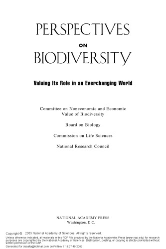 Perspectives on Biodiversity: Valuing Its Role in an Everchanging World