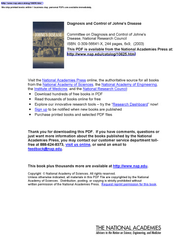 Diagnosis and Control of Johne's Disease