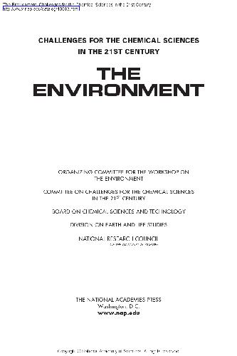 The Environment: Challenges for the Chemical Sciences in the 21st Century