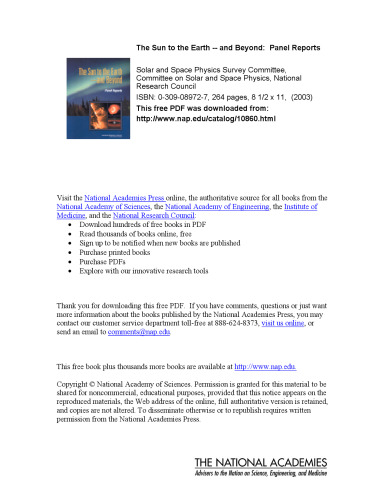 Sun To The Earth -- And Beyond: Panel Reports