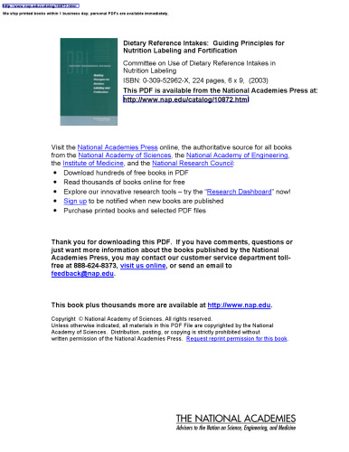 Dietary Reference Intakes: Guiding Principles for Nutrition Labeling and Fortification