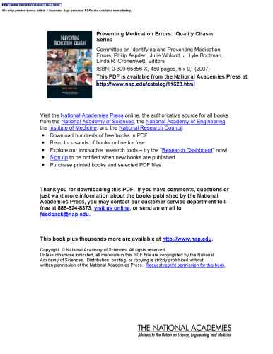 Preventing Medication Errors: Quality Chasm Series