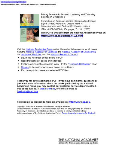 Taking Science to School: Learning and Teaching Science in Grades K-8