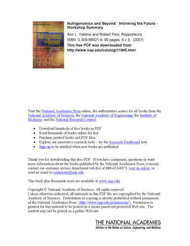 Nutrigenomics and Beyond: Informing the Future - Workshop Summary