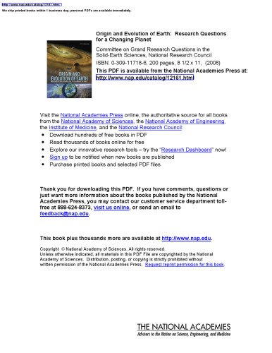 Origin and Evolution of Earth: Research Questions for a Changing Planet