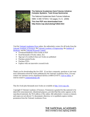 The National Academies Keck Futures Initiative: Complex Systems: Task Group Summaries