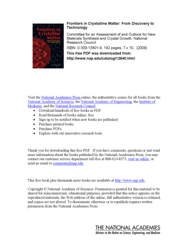 Frontiers in Crystalline Matter: From Discovery to Technology
