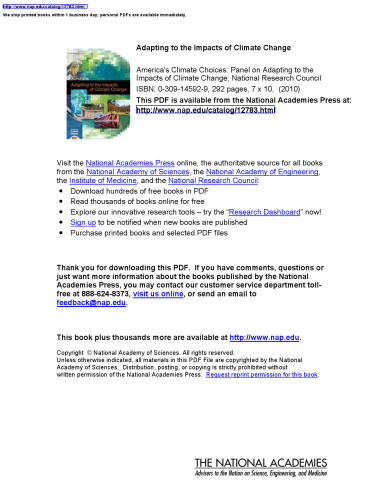 Adapting to the Impacts of Climate Change (America's Climate Choices)