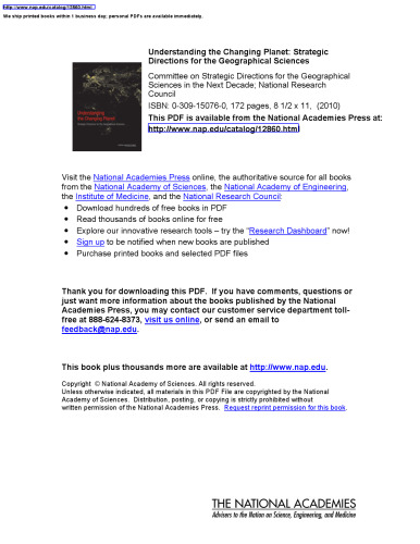 Understanding the Changing Planet: Strategic Directions for the Geographical Sciences (National Research Council)