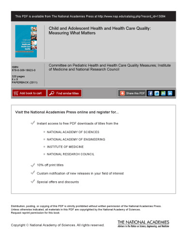 Child and Adolescent Health and Health Care Quality: Measuring What Matters