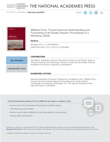 Wildland Fires: Toward Improved Understanding and Forecasting of Air Quality Impacts: Proceedings of a Workshop