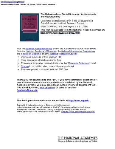 The Behavioral and social sciences: achievements and opportunities
