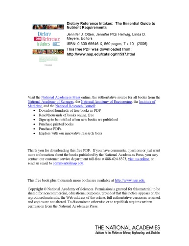 Dri, Dietary Reference Intakes: The Essential Guide to Nutrient Requirements