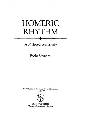 Homeric Rhythm: A Philosophical Study