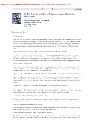 The Build Master: Microsoft's Software Configuration Management Best Practices