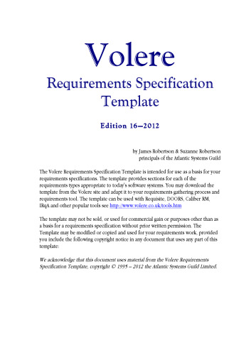 Volere Requirements Specification Template
