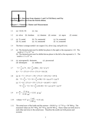 Selected Solutions Manual for Chemistry