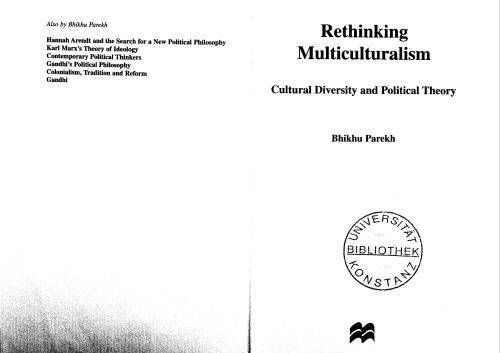 Rethinking Multiculturalism: Cultural Diversity and Political Theory