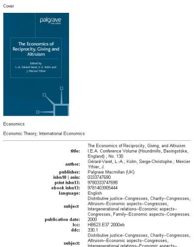 The Economics of Reciprocity, Giving and Altruism