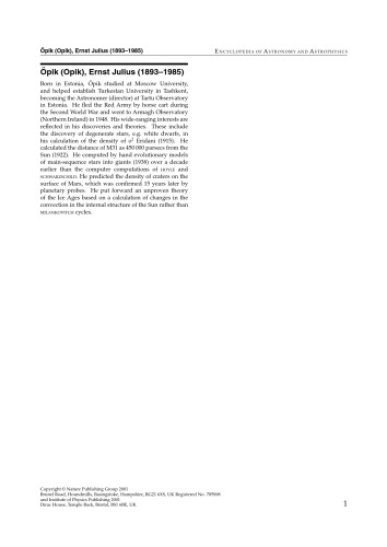 Encyclopaedia of Astronomy and Astrophysics