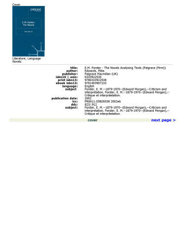 E. M. Forster: the Novels (Analysing Texts)