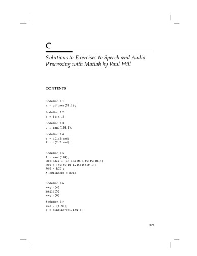 Audio and Speech Processing with MATLAB (Solutions, Instructor Solution Manual)