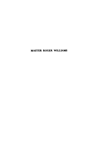 Master Roger Williams,: A Biography