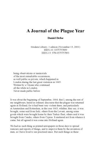 A Journal of the Plague Year (Modern Library Classics)