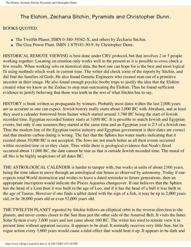 The Elohim, Zecharia Sitchin, Pyramids and Christopher Dunn.