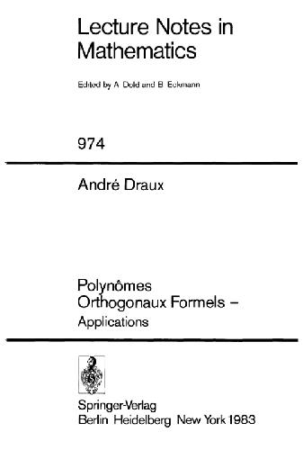 Polynomes Orthogonaux Formels - Applications
