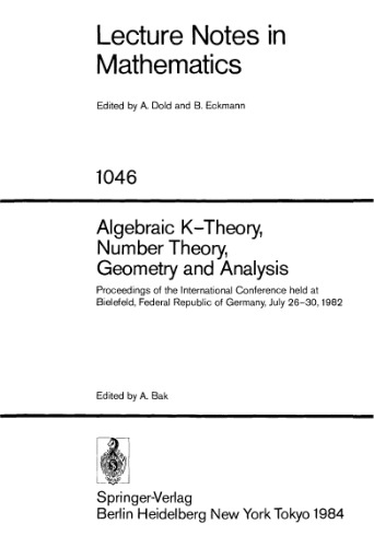 Algebraic K-Theory, Number Theory, Geometry, and Analysis: Proceedings