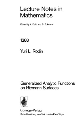 Generalized Analytic Functions on Riemann Surfaces
