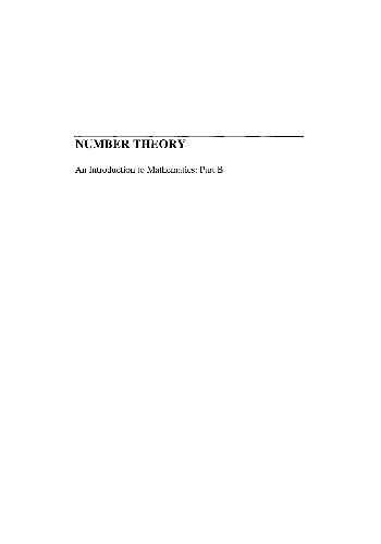 Number Theory: An Introduction to Mathematics: Part B