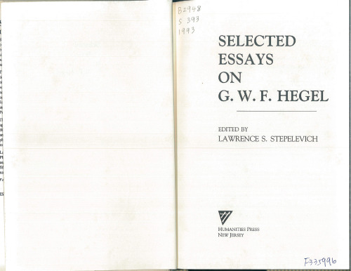Selected essays on G.W.F. Hegel