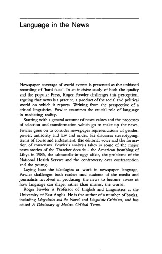 Language in the News: Discourse and Ideology in the Press