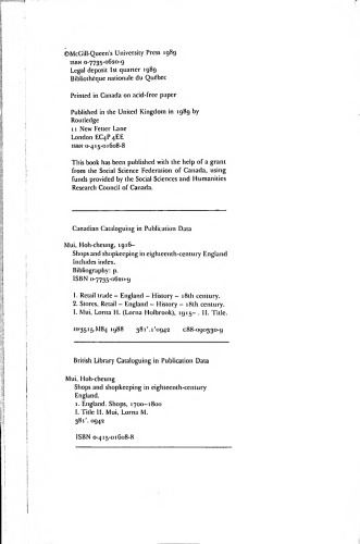 Shops and Shopkeeping in Eighteenth Century England.