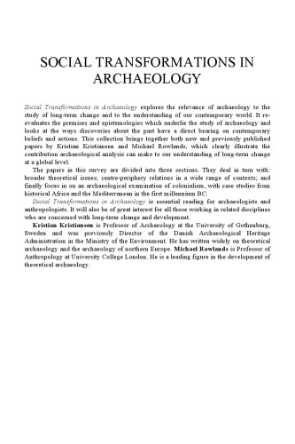 Social Transformations in Archaeology: Global and Local Perspectives (Material Cultures)