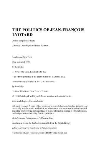 The Politics of Jean-Francois Lyotard: Justice and Political Theory