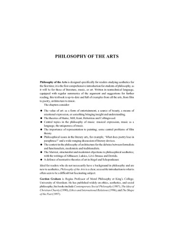 Philosophy of the arts: an introduction to aesthetics