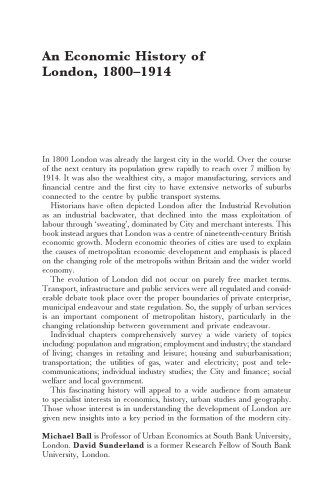 An economic history of London, 1800-1914