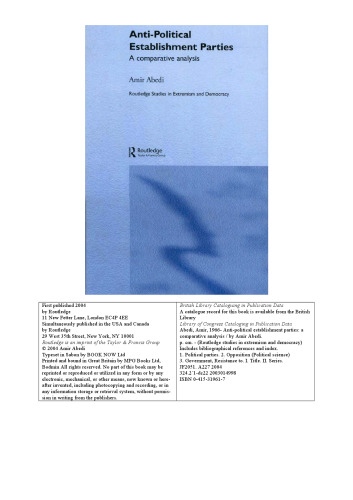 Anti-Political Establishment Parties: A Comparative Analysis (Extremism and Democracy)