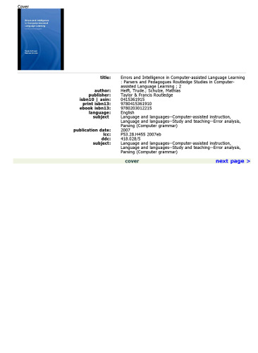 Errors and Intelligence in Computer-Assisted Language Learning: Parsers and Pedagogues (Routledge Studies in Computer Assisted Language Learning)