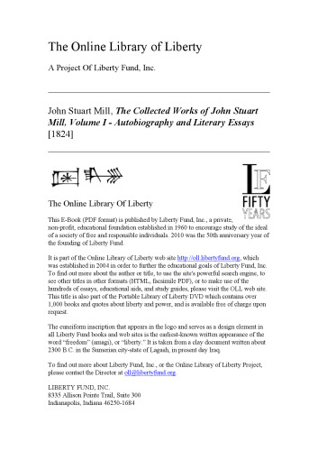 Autobiography and Literary Essays: I. Autobiography and Literary Essays