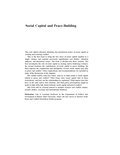 Social Capital and Peace-Building: Creating and Resolving Conflict with Trust and Social Networks