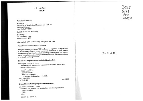 Emotions & Reasons: An Inquiry Into Emotional Justification